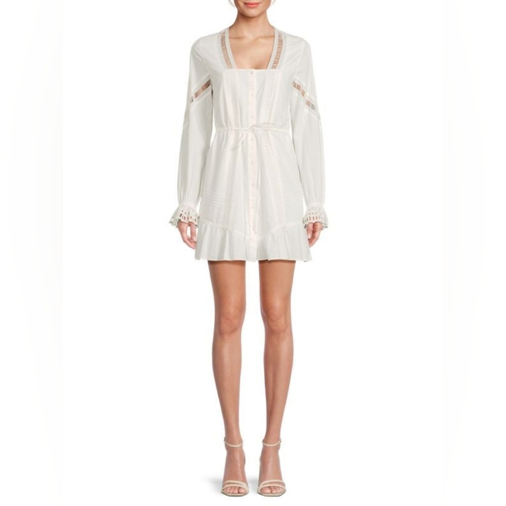The Kooples Embroidered Lace Tie Waist Dobby Square-Neck Flounce Shirtdress Sz M - Picture 14 of 16